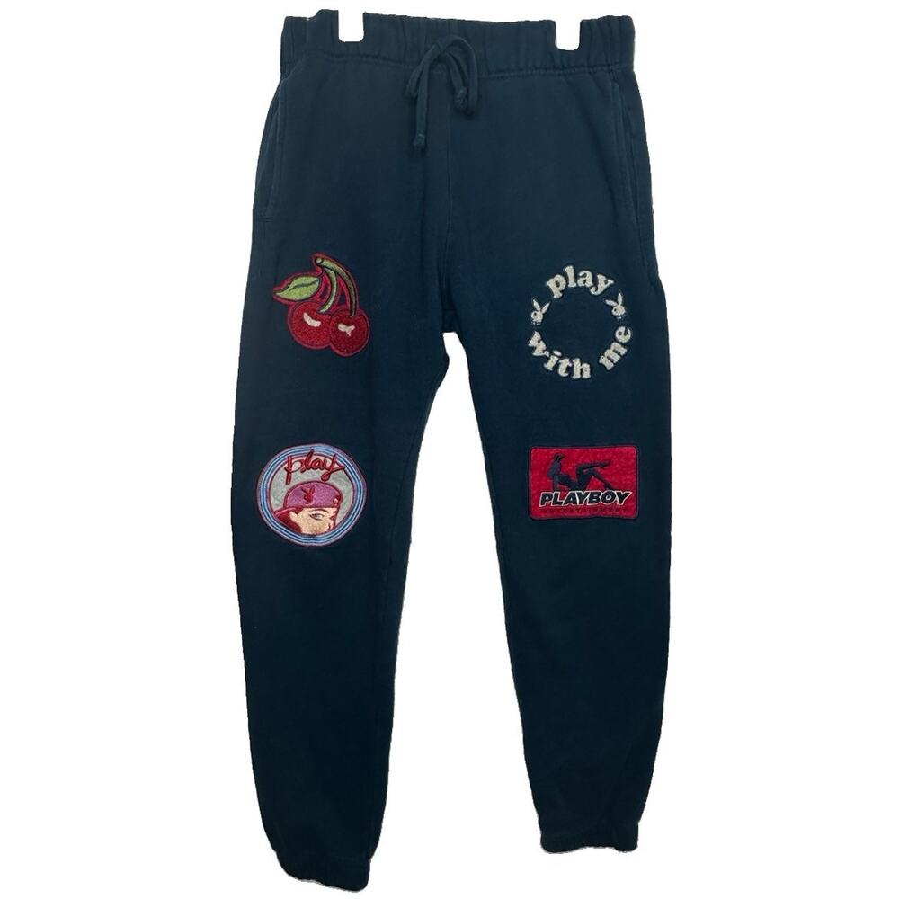 Playboy x PacSun Navy Patch "Play with me" Fleece Sweatpants Embroidered Size S